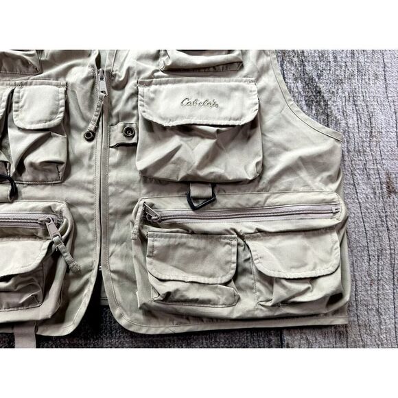 Cabelas Vest Mens Large Khaki Beige Tan Fly Fishing Willow Creek Hunting Zip Up - Picture 4 of 7